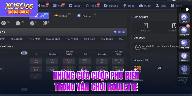 Những cửa cược phổ biến trong ván chơi Roulette